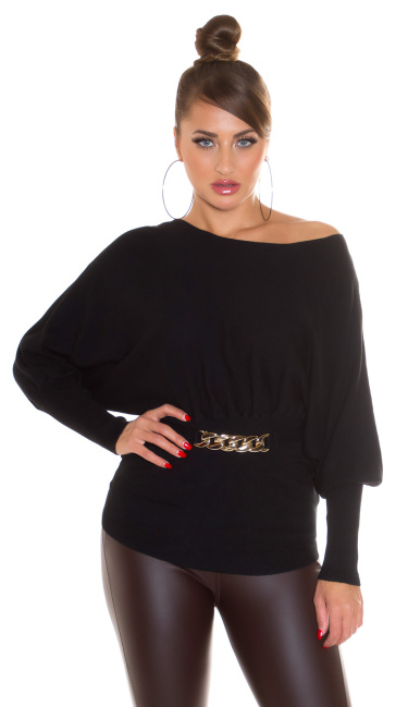 Fitted Sweater with decorative buckle Black